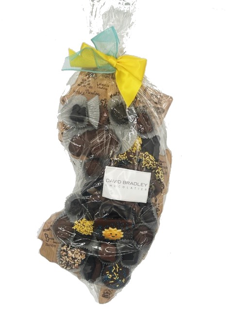 New Jersey Shaped Wood Cutting Board with Chocolate Assortment